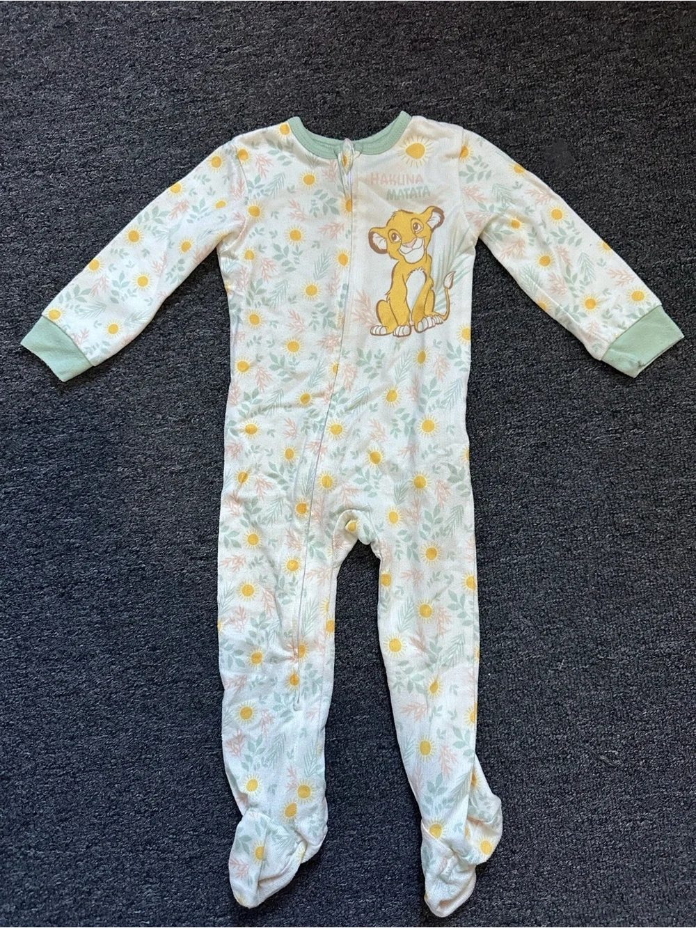 Disney Light Green and Yellow Lion King Floral Footed One-Piece